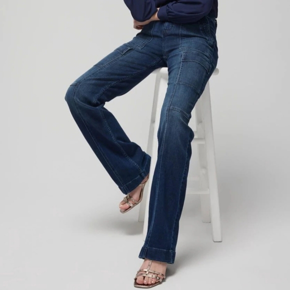 White House Black Market Blue Flare Wide Leg Jeans - Picture 3 of 7